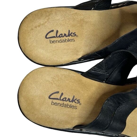 Clark’s bendables black leather wedge sandals size 6 - Picture 7 of 15